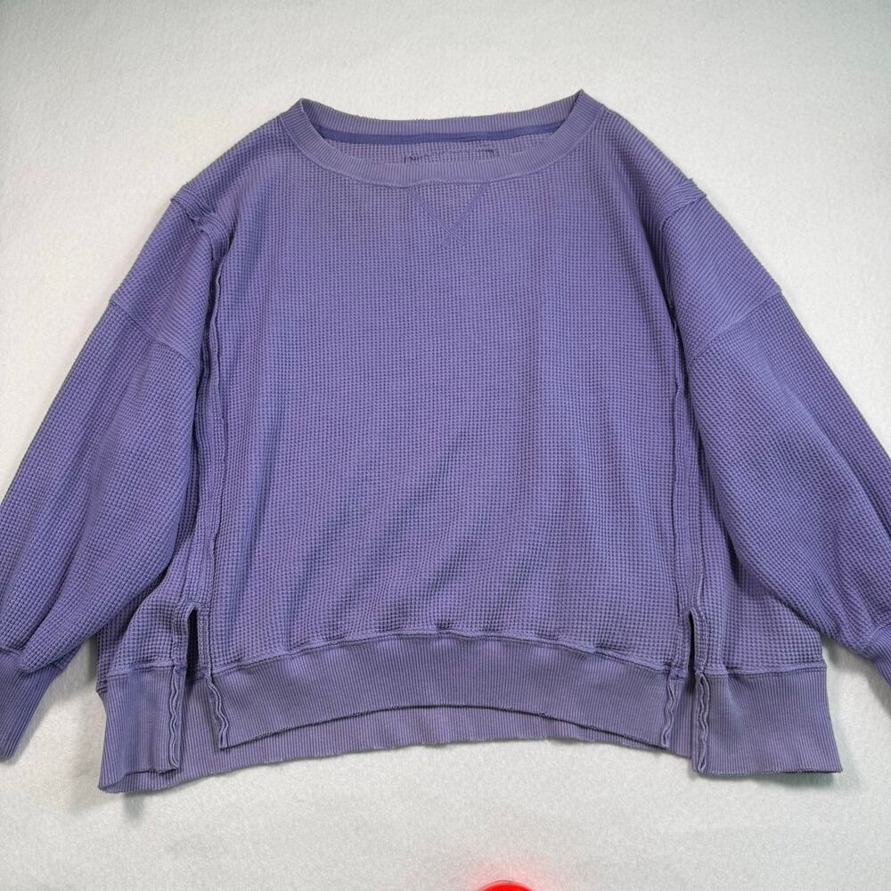 American Eagle Oversized Waffle Knit Crewneck Sweatshirt Lived-in Line Medium